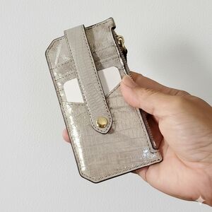 Aimee Kestenberg Card Holder Wallet Zipper Pocket Mini Beige Leather Snake Print